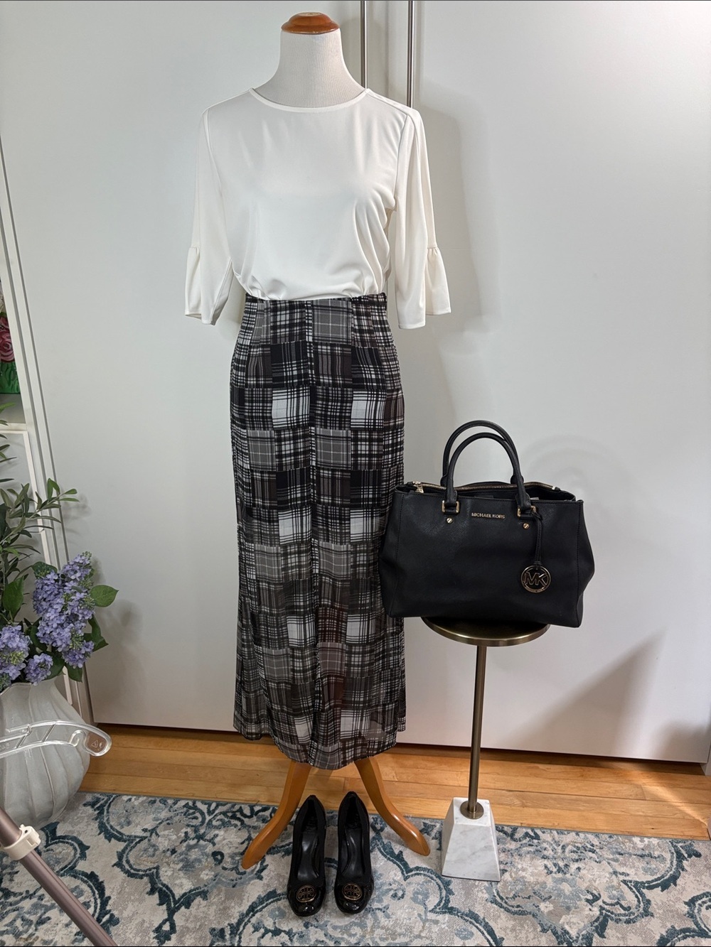 BCBGeneration Black & White Plaid Maxi Skirt